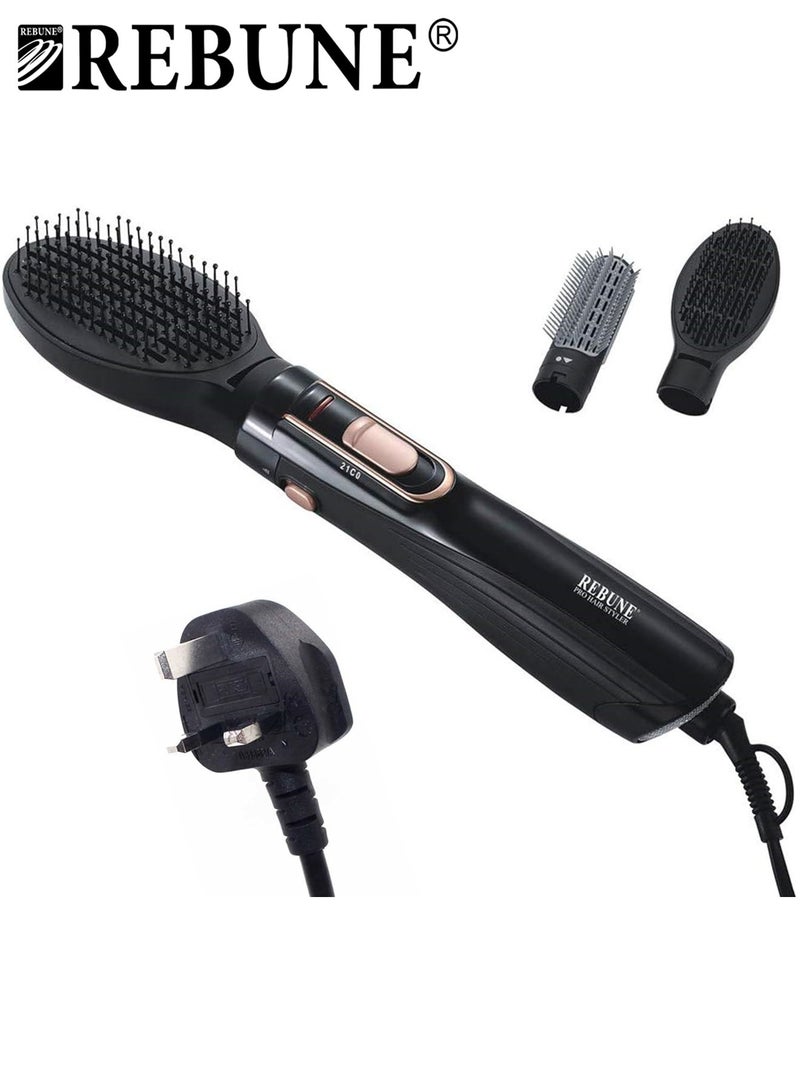 ريبون Original 1200W Electric Hot Air Hair Straightener Brush For Hair Drying Straightening Curling With 2 Attachments UAE Plug Black  - Image 1