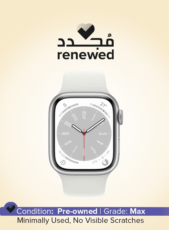 Apple - Renewed - Watch Series 8 GPS 45mm Silver Aluminium Case With White Sport Band White - Image 1