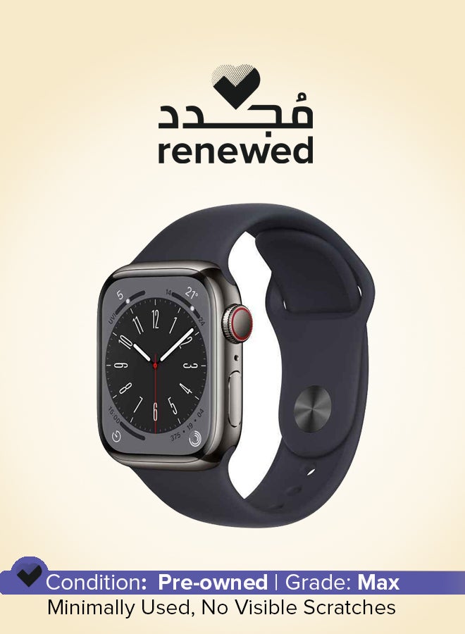 Apple Renewed - Watch Series 8 GPS + Cellular 41mm Graphite Case With Midnight Sport Band Graphite Stainless Steel - Image 1