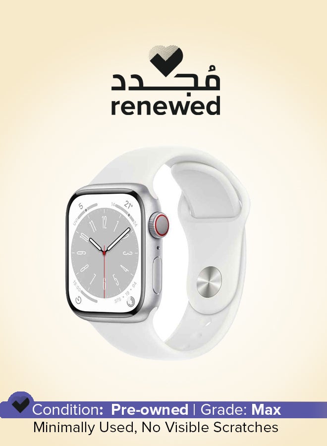ابل  Renewed - Watch Series 8 GPS + Cellular 41mm Silver Aluminium Case With White Sport Band Silver - Image 1