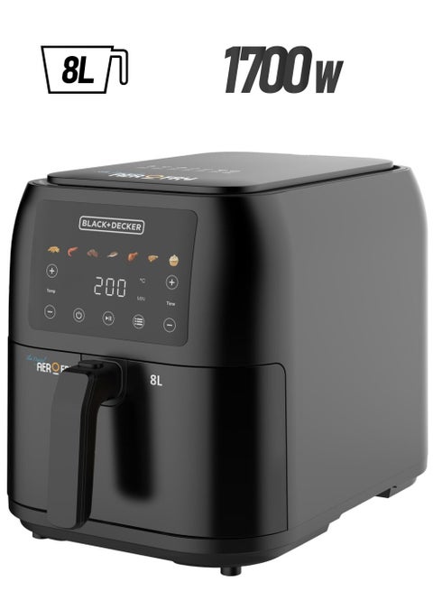 Digital Air Fryer, 8L Family-Sized Capacity, 7 Preset Functions, Rapid Air Convection for Healthy Frying, Adjustable Temperature 80-200°C, Easy Clean, 8 L 1700 W SAF80-B5 Black