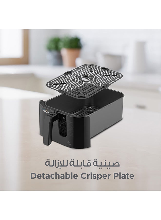 مقلاة هوائية رقمية ، 7 وظائف مسبقة الإعداد، تقنية التوصيل الهوائي السريع للقلي الصحي، درجة حرارة قابلة للتعديل من 80°C إلى 200°C، سهولة في التنظيف، 8 L 1700 W SAF80-B5 أسود
