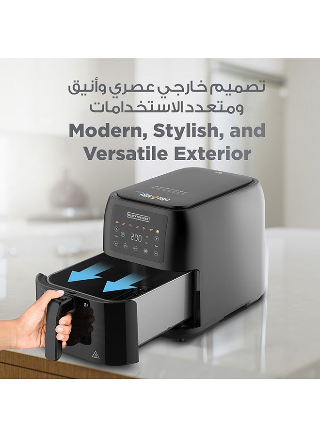 مقلاة هوائية رقمية ، 7 وظائف مسبقة الإعداد، تقنية التوصيل الهوائي السريع للقلي الصحي، درجة حرارة قابلة للتعديل من 80°C إلى 200°C، سهولة في التنظيف، 8 L 1700 W SAF80-B5 أسود