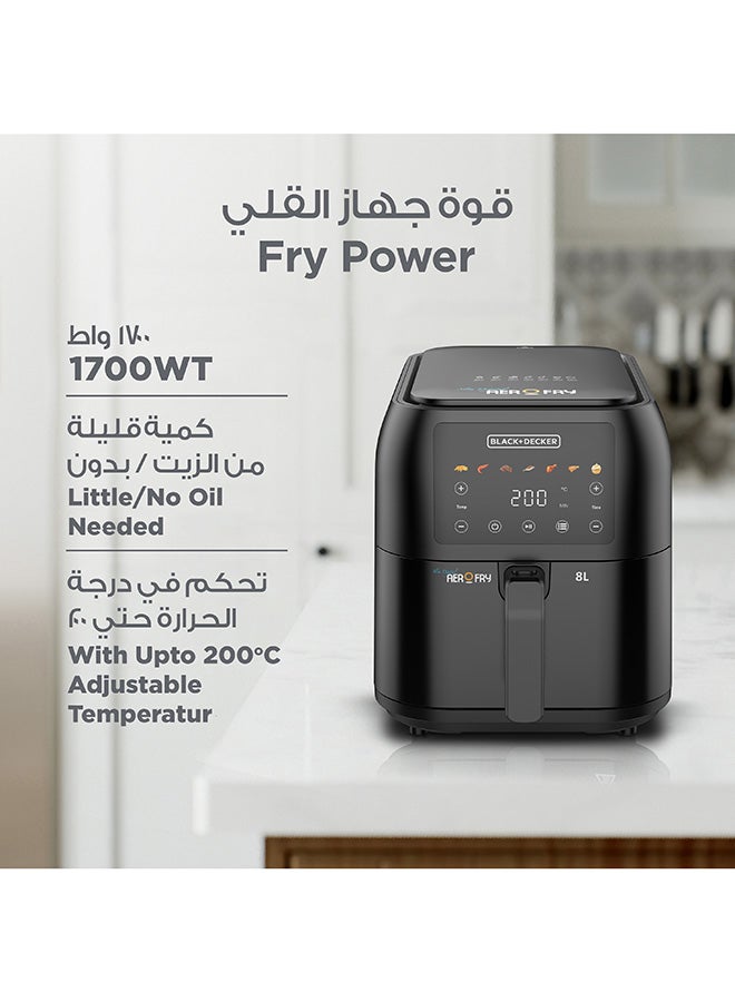 مقلاة هوائية رقمية ، 7 وظائف مسبقة الإعداد، تقنية التوصيل الهوائي السريع للقلي الصحي، درجة حرارة قابلة للتعديل من 80°C إلى 200°C، سهولة في التنظيف، 8 L 1700 W SAF80-B5 أسود