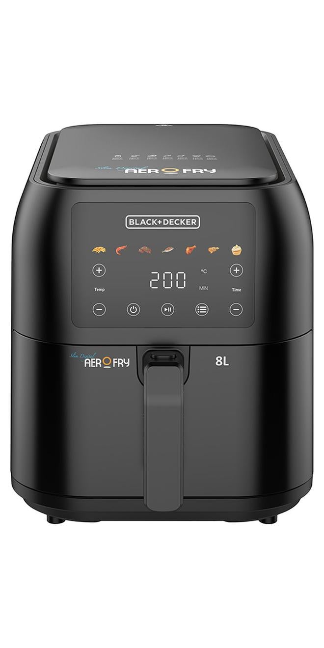 بلاك اند ديكر مقلاة هوائية رقمية ، 7 وظائف مسبقة الإعداد، تقنية التوصيل الهوائي السريع للقلي الصحي، درجة حرارة قابلة للتعديل من 80°C إلى 200°C، سهولة في التنظيف، 8 L 1700 W SAF80-B5 أسود - Image 1