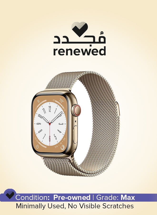 Apple Renewed - Watch Series 8 GPS + Cellular 41mm Case With Milanese Loop Gold Stainless - Image 1