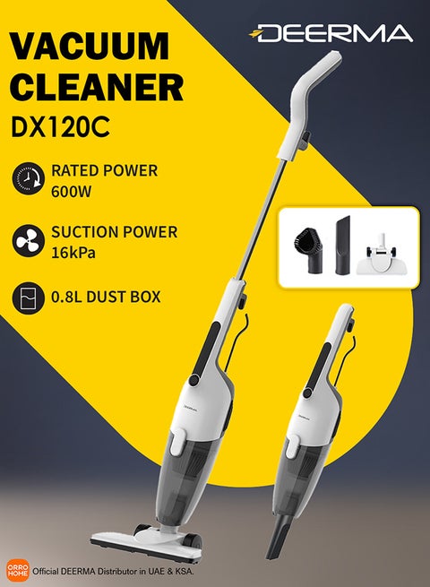 Handheld Portable Vacuum Cleaner 2 in 1 Push Vacuum With 3 Brushes 16000Pa Low Noise DX120C- 600 W DX120C White
