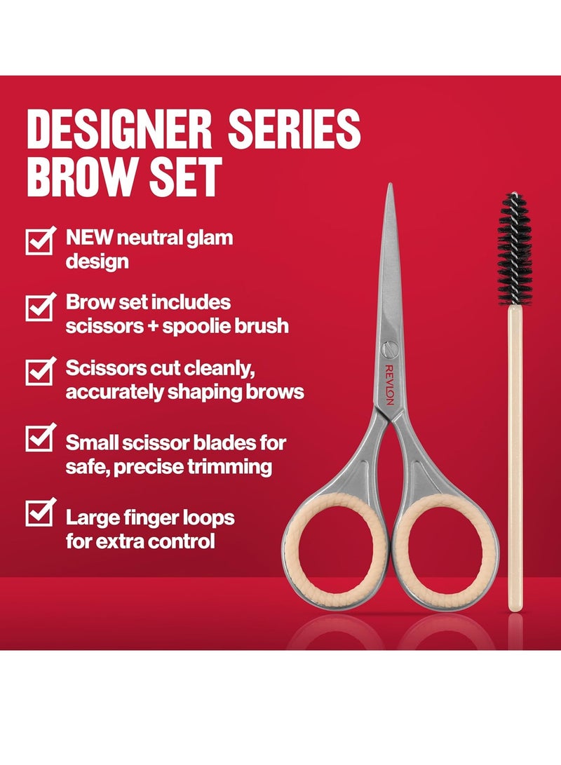 Designer Series Brow Set, Trimming and Shaping Eyebrow Kit With Brow Scissor and Spoolie Brush, Easy to Use at Home or on The Go, 1 count Beige
