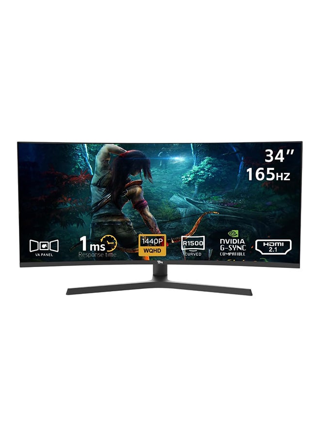TWISTED MINDS - 34 inch WQHD Curved Gaming Monitor, 165Hz, 1ms MPRT, HDR 100, Dual HDMI 2.1 & DP, Adaptive Sync & G-SYNC, Built-in Speakers, 4000:1 Contrast, 280 nits Brightness TM34CWQHD165VA Black - Image 1