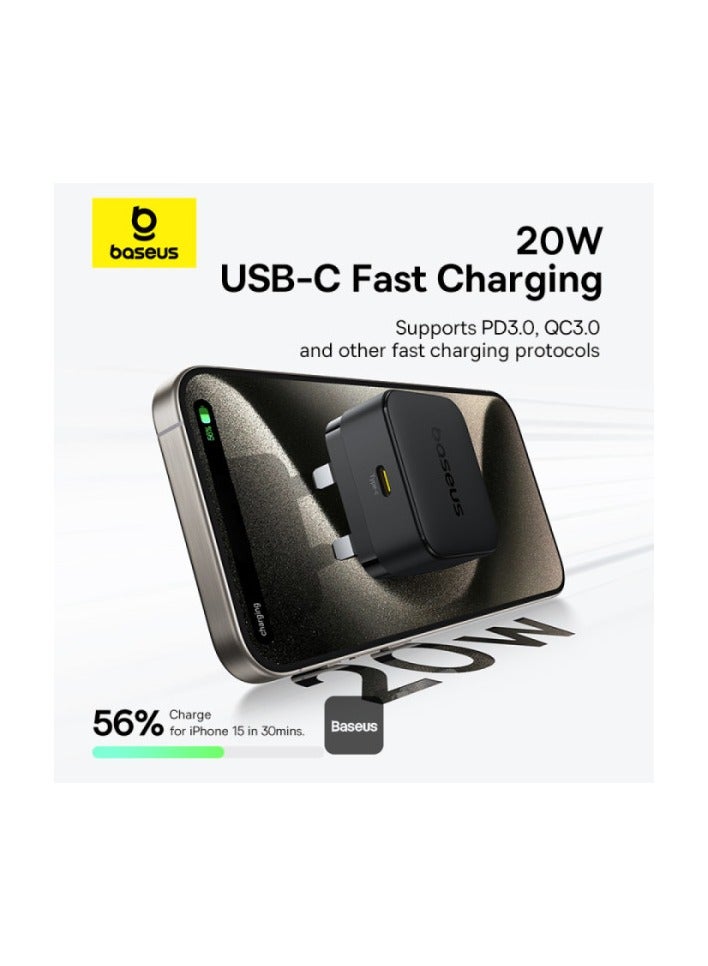 بيسوس Palm 20W PD Type C Fast Charging Wall Charger  Ultra Fast USB C Charger Black - Image 2