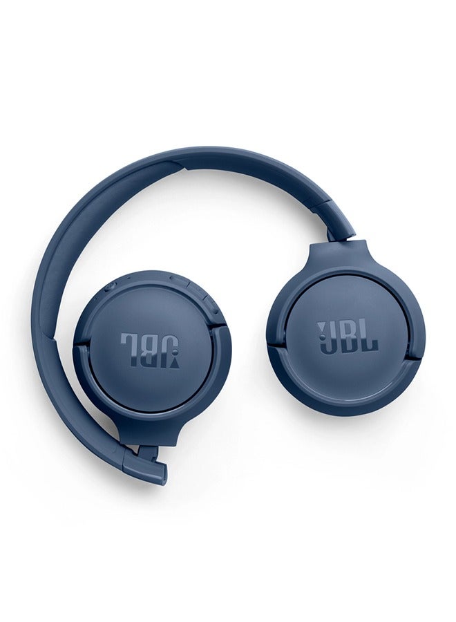 JBL - Tune 520Bt Wireless On Ear Headphones Pure Bass Sound 57H Battery Hands Free Call Plus Voice Aware Multi Point Connection Lightweight And Foldable Blue - Image 1