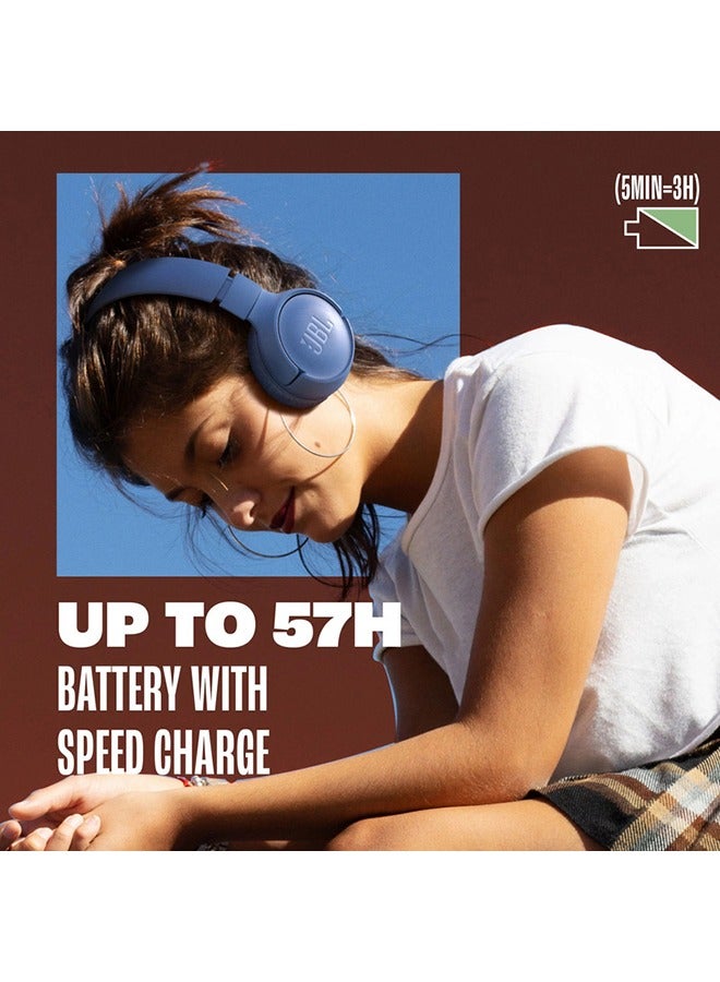JBL - Tune 520Bt Wireless On Ear Headphones Pure Bass Sound 57H Battery Hands Free Call Plus Voice Aware Multi Point Connection Lightweight And Foldable Blue - Image 1