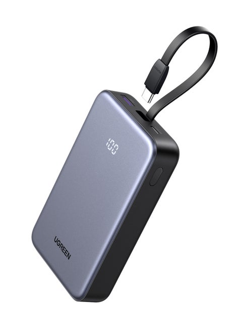 20000 mAh Power Bank Built-in USB Type C Cable 20W Fast Charging Output Portable Charger 2C1A Multi Ports Battery Pack Supports SCP PPS PD For iPhone 16 15 Pro Max Galaxy S24 S23 Ultra Xiaomi Huawei Grey