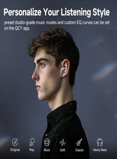 كيو سي واي MeloBuds Neo Wireless Earbuds, Bluetooth 5.3 Earphones with HiFi Stereo Deep Bass, Personalized EQs, 4 Mics ENC Calls, LED Power Display, 24H Playtime, Dual Connection, IPX5 Waterproof - White  - Image 4