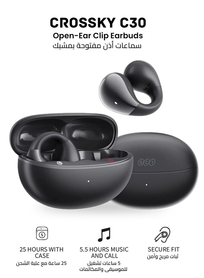 كيو سي واي - Crossky C30 Open-Ear Earbuds, Wireless Clip-On Headphones Bluetooth 5.4, Comfortable Stable Fit, AI Crystal-Clear Call, Dual-Device Connections, Waterproof Earphones for Sports/Workout/Running Black - Image 1
