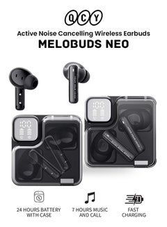 كيو سي واي MeloBuds Neo Wireless Earbuds, Bluetooth 5.3 Earphones with HiFi Stereo Deep Bass, Personalized EQs, 4 Mics ENC Calls, LED Power Display, 24H Playtime, Dual Connection, IPX5 Waterproof - Black  - Image 1