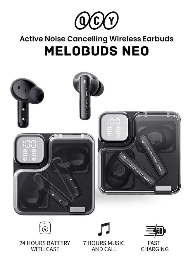QCY - MeloBuds Neo Wireless Earbuds, Bluetooth 5.3 Earphones with HiFi Stereo Deep Bass, Personalized EQs, 4 Mics ENC Calls, LED Power Display, 24H Playtime, Dual Connection, IPX5 Waterproof - Black - Image 1