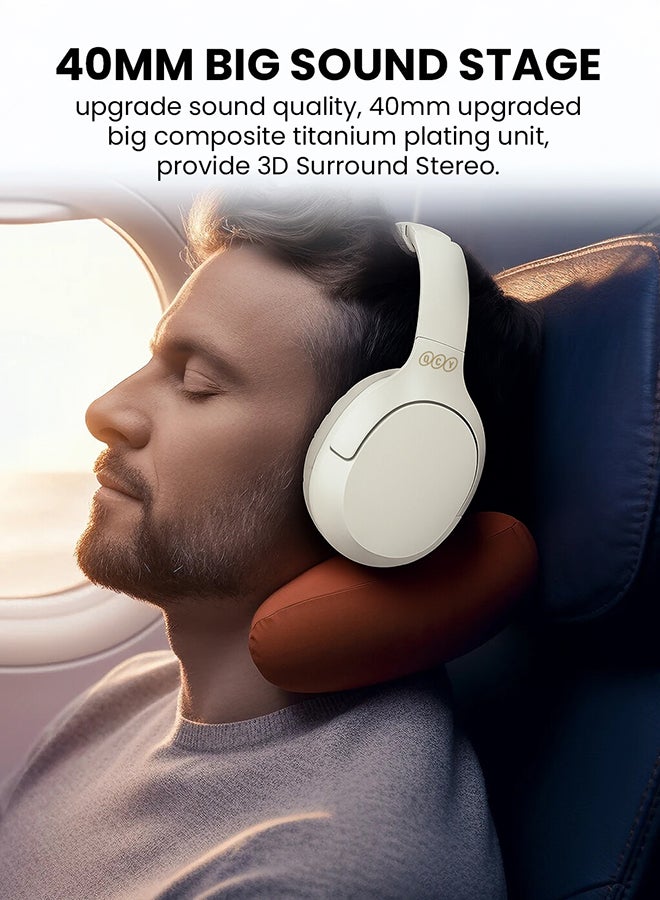 H2 Pro Wireless Over-Ear Headphones,43dB hybrid Active Noice Cancellation,BASS Mode Enhanced Music Experience,Bluetooth 5.3 Connection,Long Battery, Low Latency for Gaming & Stylish Design White