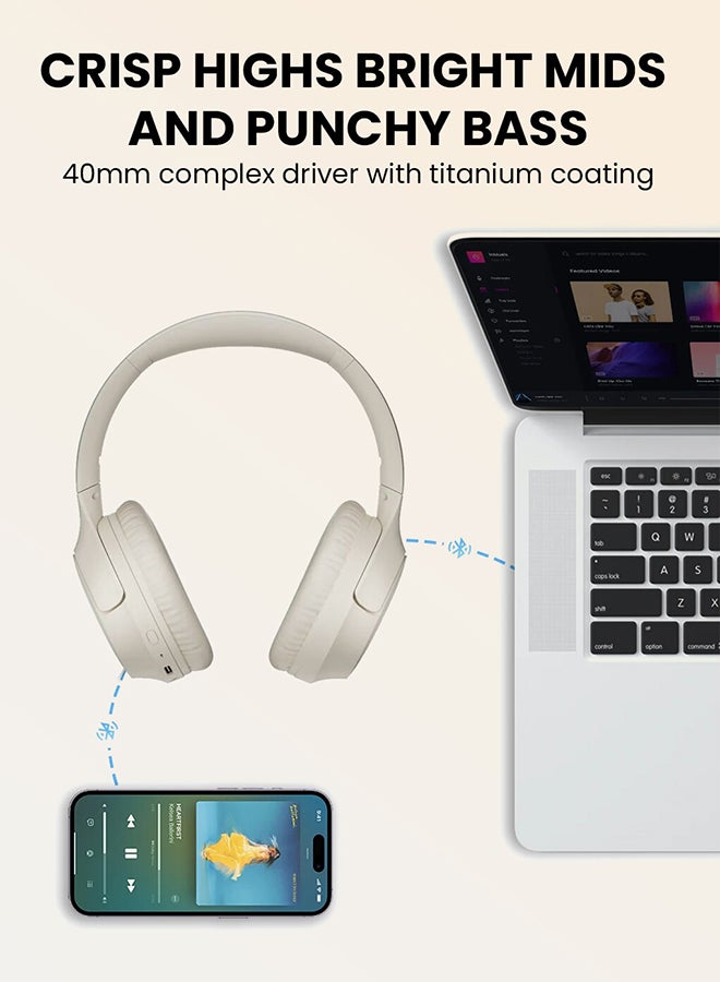 H2 Pro Wireless Over-Ear Headphones,43dB hybrid Active Noice Cancellation,BASS Mode Enhanced Music Experience,Bluetooth 5.3 Connection,Long Battery, Low Latency for Gaming & Stylish Design White