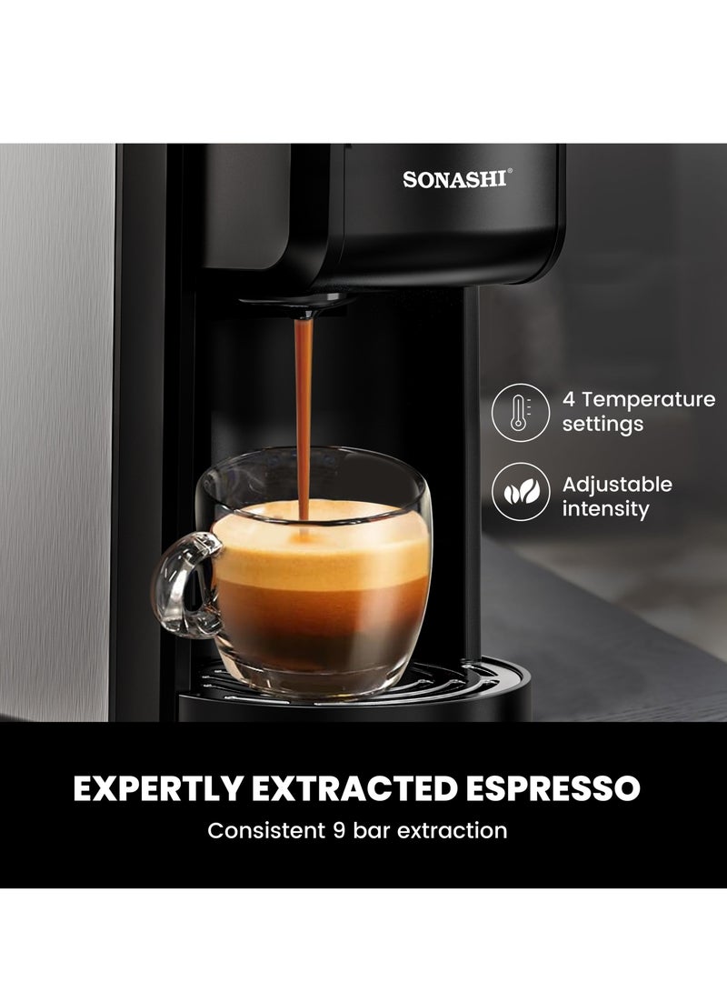 SONASHI - 3 in 1 Multi Capsule Coffee Machine - With 700ML Detachable Water Tank | 20 Bar Powerful Pressure with Touch Control Panel and Indicator Light | 3 Optional Adaptors - Nespresso/Dolce Gusto/Coffee Powder and Auto Shut Off Options | Cafe Style Coffee Maker 700 ml 1400 W SCM-4984 Black/Grey - Image 1