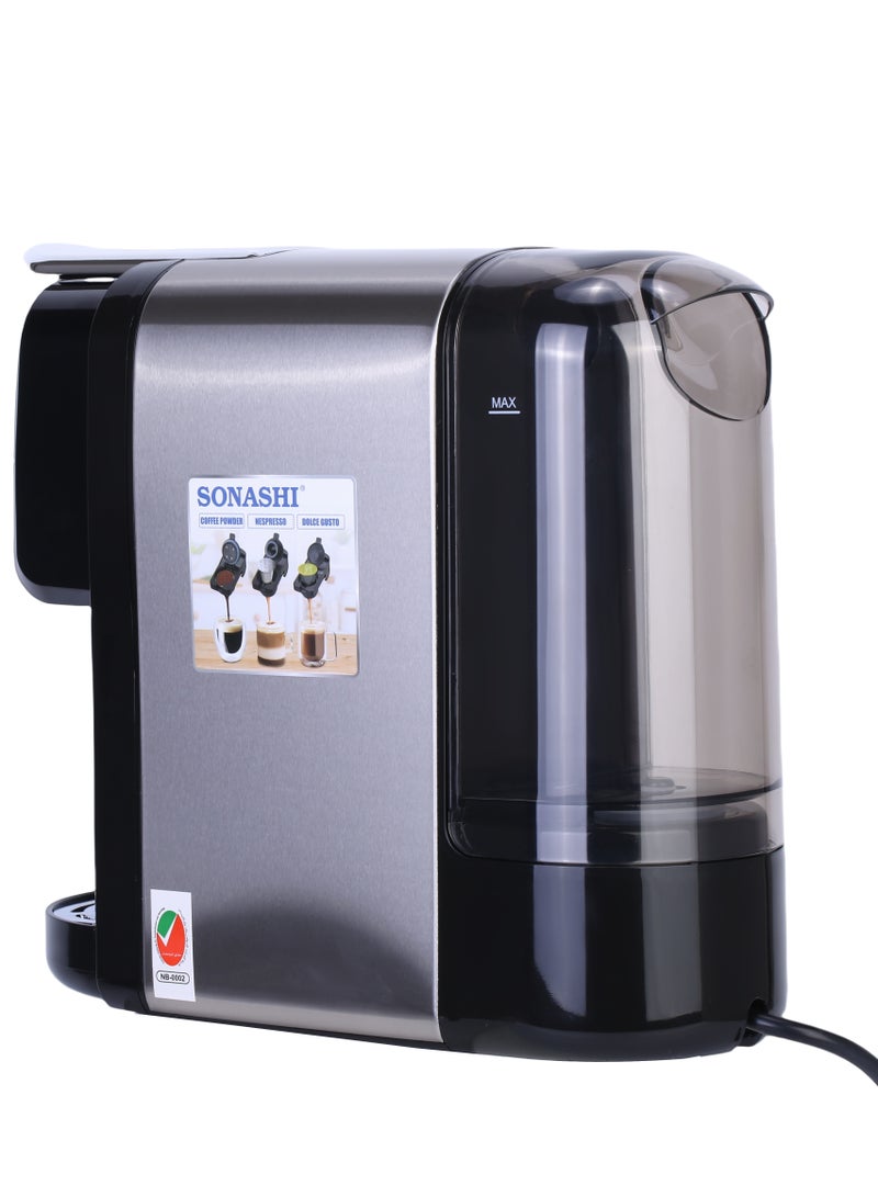 SONASHI - 3 in 1 Multi Capsule Coffee Machine - With 700ML Detachable Water Tank | 20 Bar Powerful Pressure with Touch Control Panel and Indicator Light | 3 Optional Adaptors - Nespresso/Dolce Gusto/Coffee Powder and Auto Shut Off Options | Cafe Style Coffee Maker 700 ml 1400 W SCM-4984 Black/Grey - Image 1
