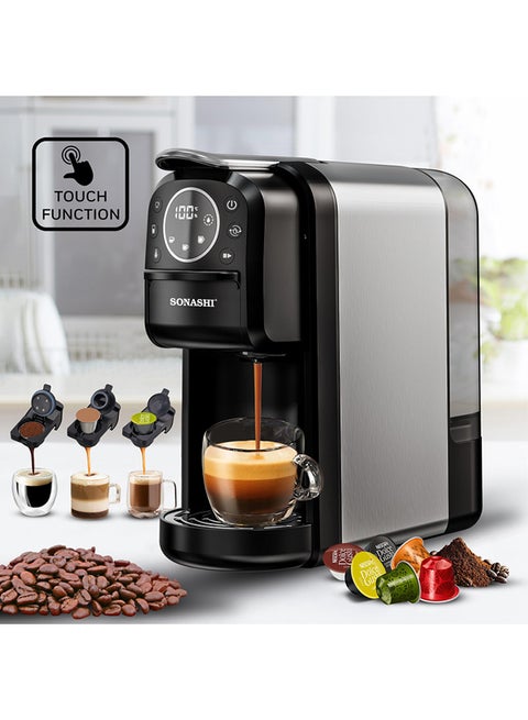 3 in 1 Multi Capsule Coffee Machine - With 700ML Detachable Water Tank | 20 Bar Powerful Pressure with Touch Control Panel and Indicator Light | 3 Optional Adaptors - Nespresso/Dolce Gusto/Coffee Powder and Auto Shut Off Options | Cafe Style Coffee Maker 700 ml 1400 W SCM-4984 Black/Grey