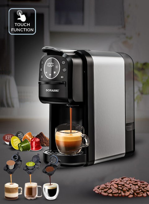 3 in 1 Multi Capsule Coffee Machine - With 700ML Detachable Water Tank | 20 Bar Powerful Pressure with Touch Control Panel and Indicator Light | 3 Optional Adaptors - Nespresso/Dolce Gusto/Coffee Powder and Auto Shut Off Options | Cafe Style Coffee Maker 700 ml 1400 W SCM-4984 Black/Grey