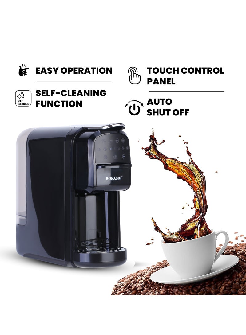 SONASHI - 3 in 1 Multi Capsule Coffee Machine - With 700ML Detachable Water Tank | 20 Bar Powerful Pressure with Touch Control Panel and Indicator Light | 3 Optional Adaptors - Nespresso/Dolce Gusto/Coffee Powder and Auto Shut Off Options | Cafe Style Coffee Maker 700 ml 1400 W SCM-4985 Black - Image 1