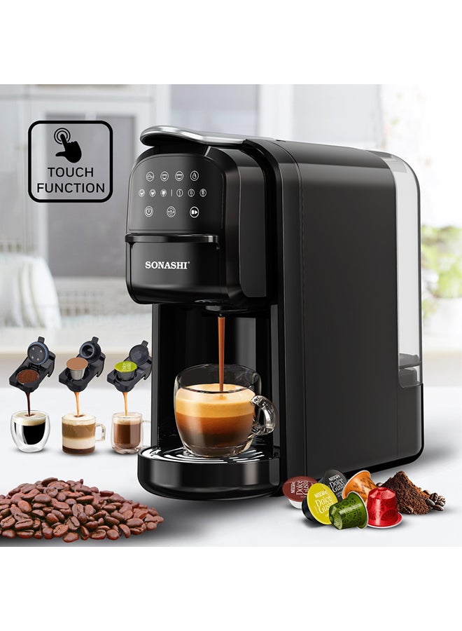 SONASHI - 3 in 1 Multi Capsule Coffee Machine - With 700ML Detachable Water Tank | 20 Bar Powerful Pressure with Touch Control Panel and Indicator Light | 3 Optional Adaptors - Nespresso/Dolce Gusto/Coffee Powder and Auto Shut Off Options | Cafe Style Coffee Maker 700 ml 1400 W SCM-4985 Black - Image 1