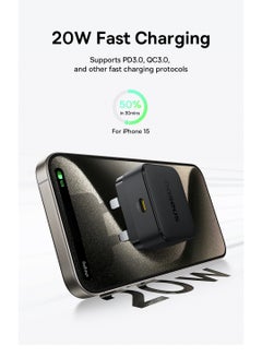 بيسوس PD 20W USB-C Charger Cable Set for iPhone 14 Pro Charger Cord, Type-C Ultra-Fast Charging Wall Plug with Lightning Cable, Compatible with iPhone 14 Pro/14 Pro Max/14 Plus/14/13/12/11/Xs, iPad Pro, Airpods, Supports iPhone 16/16 Pro Max/16 Pro/16 Plus/15/14/13, Samsung & More Devices 20W with Ligtning Cable - Black  - Image 3