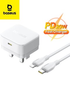 بيسوس PD 20W USB-C Charger Cable Set for iPhone 14 Pro Charger Cord, Type-C Ultra-Fast Charging Wall Plug with Lightning Cable, Compatible with iPhone 14 Pro/14 Pro Max/14 Plus/14/13/12/11/Xs, iPad Pro, Airpods, Supports iPhone 16/16 Pro Max/16 Pro/16 Plus/15/14/13, Samsung & More Devices (White) 20W with Ligtning Cable - White  - Image 1