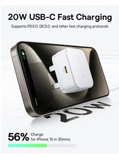 بيسوس PD 20W USB-C Charger Cable Set for iPhone 14 Pro Charger Cord, Type-C Ultra-Fast Charging Wall Plug with Lightning Cable, Compatible with iPhone 14 Pro/14 Pro Max/14 Plus/14/13/12/11/Xs, iPad Pro, Airpods, Supports iPhone 16/16 Pro Max/16 Pro/16 Plus/15/14/13, Samsung & More Devices (White) 20W with Ligtning Cable - White  - Image 3