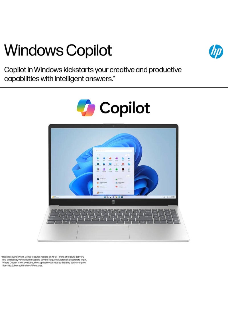HP - Laptop, 15.6" Touch-Screen HD Display, Intel Core i5 1235U Processor, 8GB RAM, 512GB SSD, Intel Iris Xe Graphics, Keyboard, Windows 11 | A9PE6UA#ABA English Natural Silver - Image 1