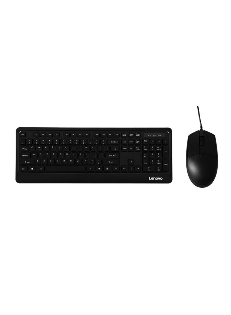 لينوفو - KM102 - Slim and Full Sized USB Wired Keyboard and Mouse Set for Home and Business Comaptible with Windows Black - Image 1