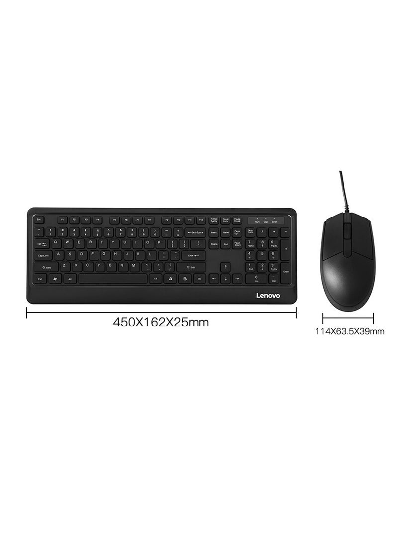 لينوفو - KM102 - Slim and Full Sized USB Wired Keyboard and Mouse Set for Home and Business Comaptible with Windows Black - Image 1
