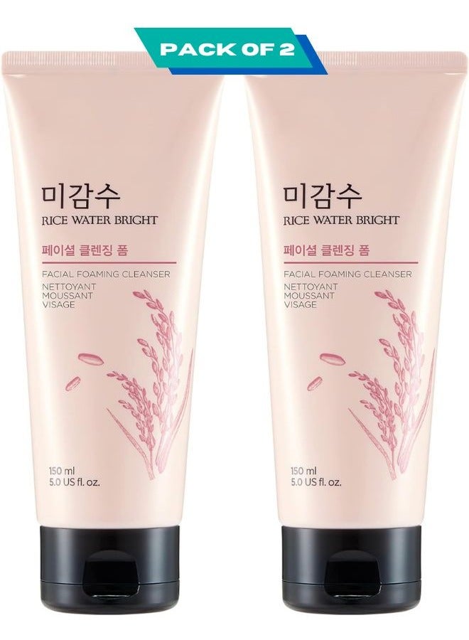 THE FACE SHOP Rice Water Bright Facial Foaming Cleanser 150ml x 2 (Pack of 2), Face Wash for Glowing Skin, Cleanser for Uneven Skin Tone, Korean Skin Care 300ml - Image 1