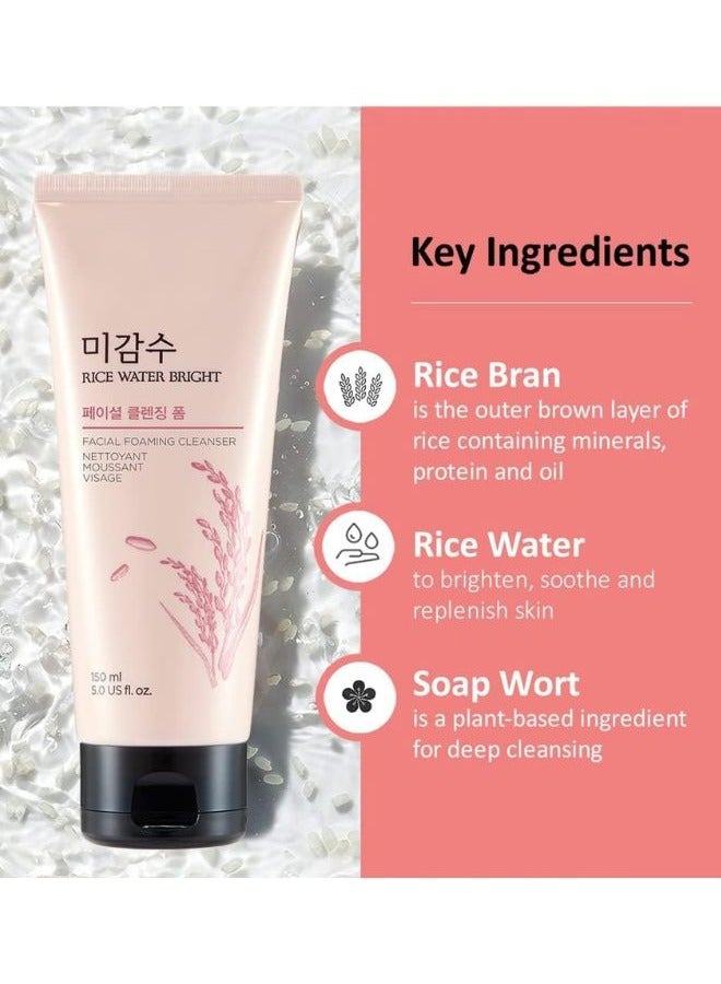 THE FACE SHOP Rice Water Bright Facial Foaming Cleanser 150ml x 2 (Pack of 2), Face Wash for Glowing Skin, Cleanser for Uneven Skin Tone, Korean Skin Care 300ml - Image 2