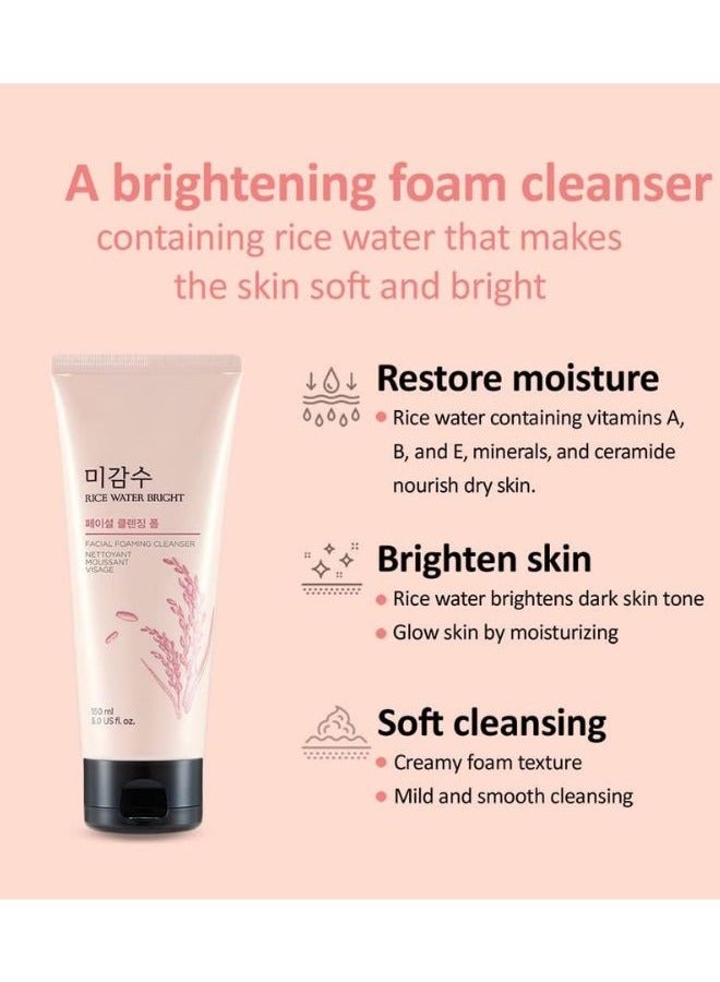 THE FACE SHOP Rice Water Bright Facial Foaming Cleanser 150ml x 2 (Pack of 2), Face Wash for Glowing Skin, Cleanser for Uneven Skin Tone, Korean Skin Care 300ml - Image 5
