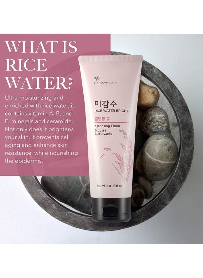 THE FACE SHOP Rice Water Bright Facial Foaming Cleanser 150ml x 2 (Pack of 2), Face Wash for Glowing Skin, Cleanser for Uneven Skin Tone, Korean Skin Care 300ml - Image 3