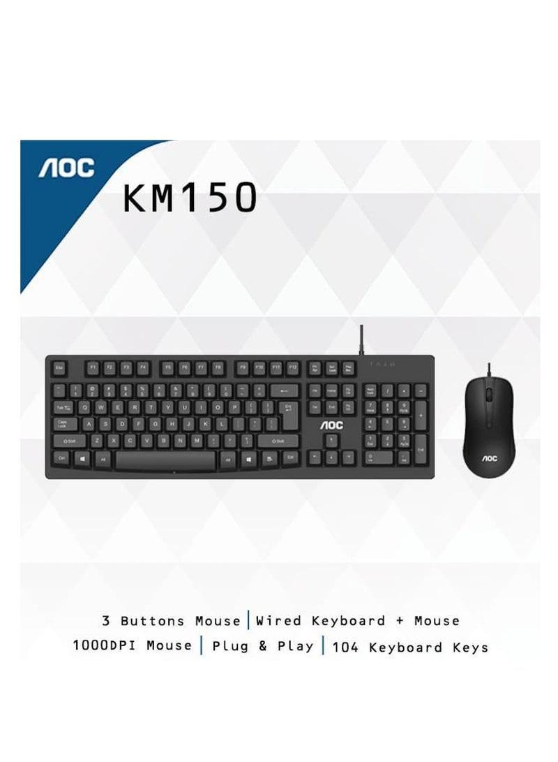 KM150 Wired Keyboard and Mouse for Home and Office - Black - pnsku/N70141321V/45/_/1736412377/8487b416-57d2-4a5a-9f79-dade1cdd7eda