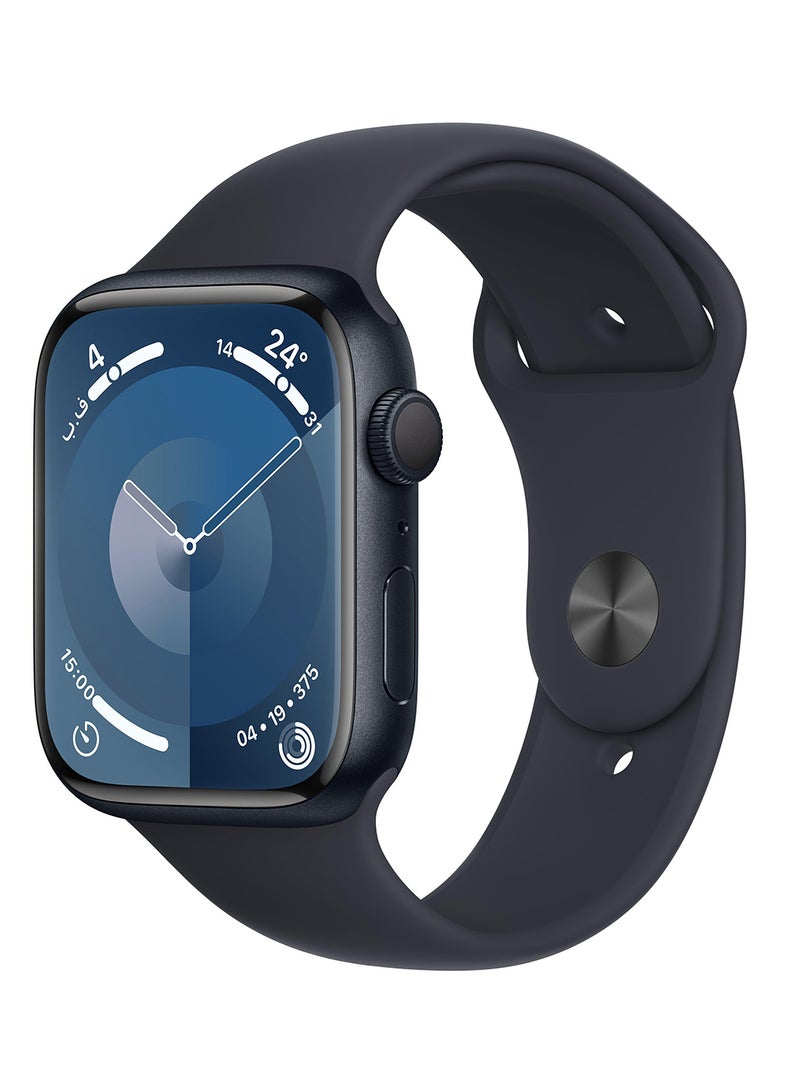 Apple - Watch Series 9 GPS 45mm Midnight Aluminium Case with Midnight Sport Band  ML Blue - Image 1
