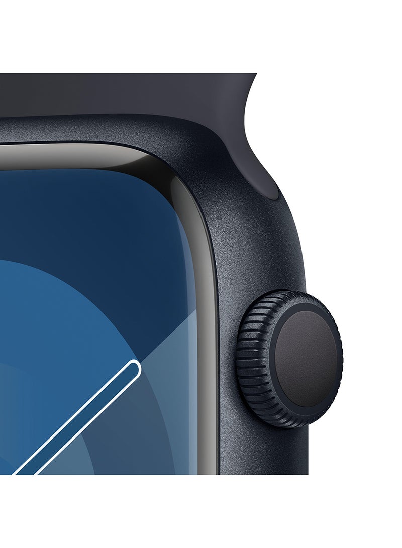 Apple - Watch Series 9 GPS 45mm Midnight Aluminium Case with Midnight Sport Band  ML Blue - Image 1