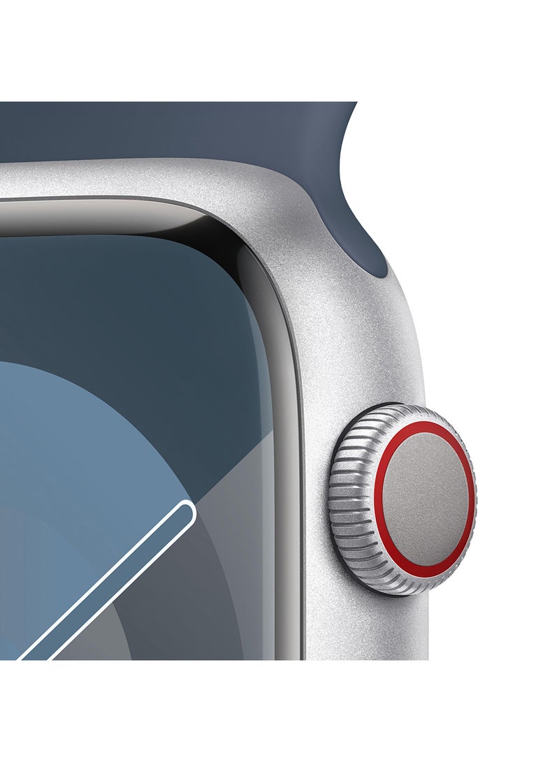 ابل  Watch Series 9 GPS  Cellular 41mm Silver Aluminium Case with Storm Blue Sport Band  ML Multicolour - Image 3