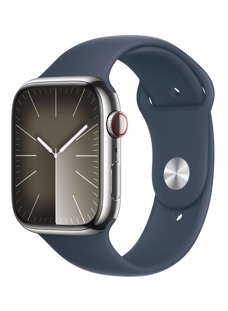 Apple Watch Series 9 GPS  Cellular 45mm Silver Aluminium Case with Storm Blue Sport Band  ML Multicolour - Image 1