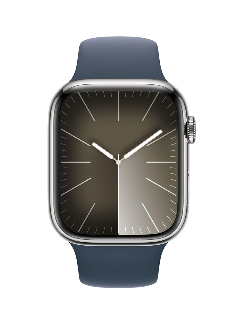 Apple - Watch Series 9 GPS  Cellular 45mm Silver Stainless Case with Storm Blue Sport Band  ML Multicolour - Image 1