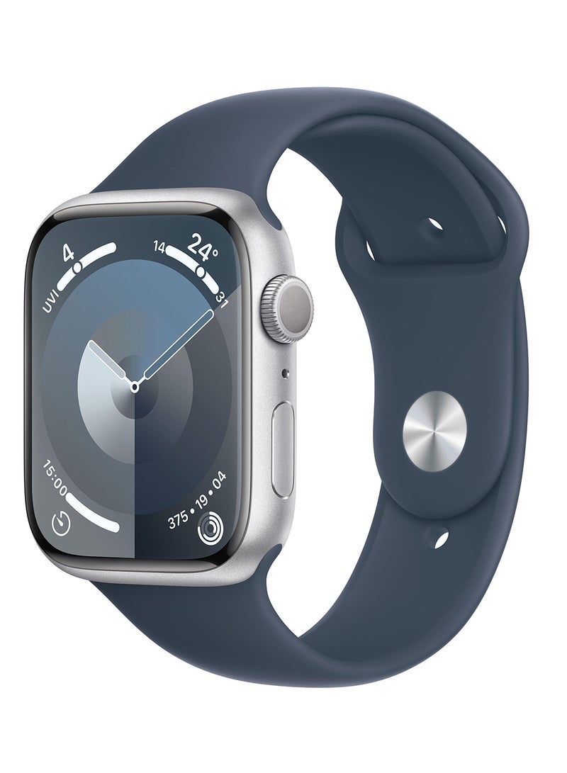 Apple - Watch Series 9 GPS 41mm Silver Aluminium Case with Storm Blue Sport Band  ML Multicolour - Image 1