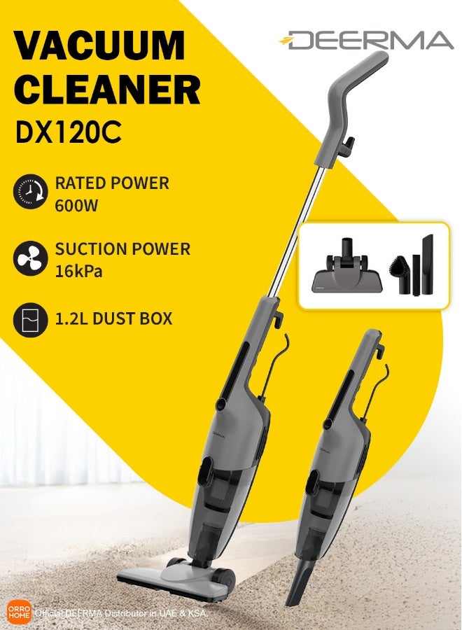 Dynamic Clean Vacuum 2-in-1 Handheld & Stick Cleaner with 16000Pa Ultra Suction, Low-Noise Operation and 3 Versatile Brushes 600 W DX120C Gray