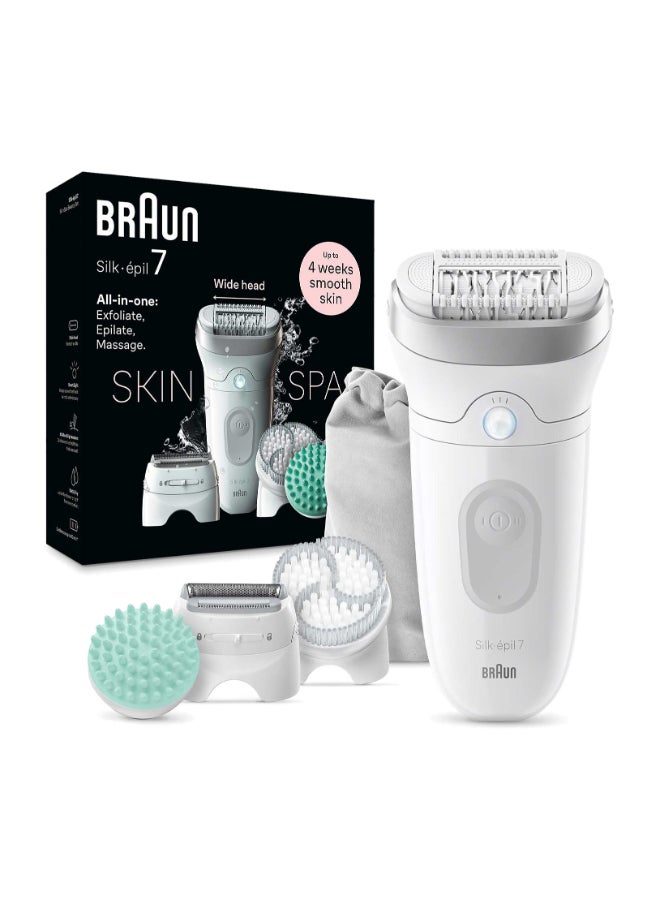 براون Silk-Epil 7, Wide Head, Smart Lights, 40 Microgrip Tweezer, Wet And Dry, Cordless White  - Image 1