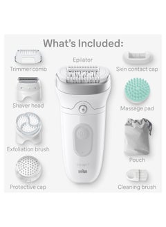 براون Silk-Epil 7, Wide Head, Smart Lights, 40 Microgrip Tweezer, Wet And Dry, Cordless White  - Image 2
