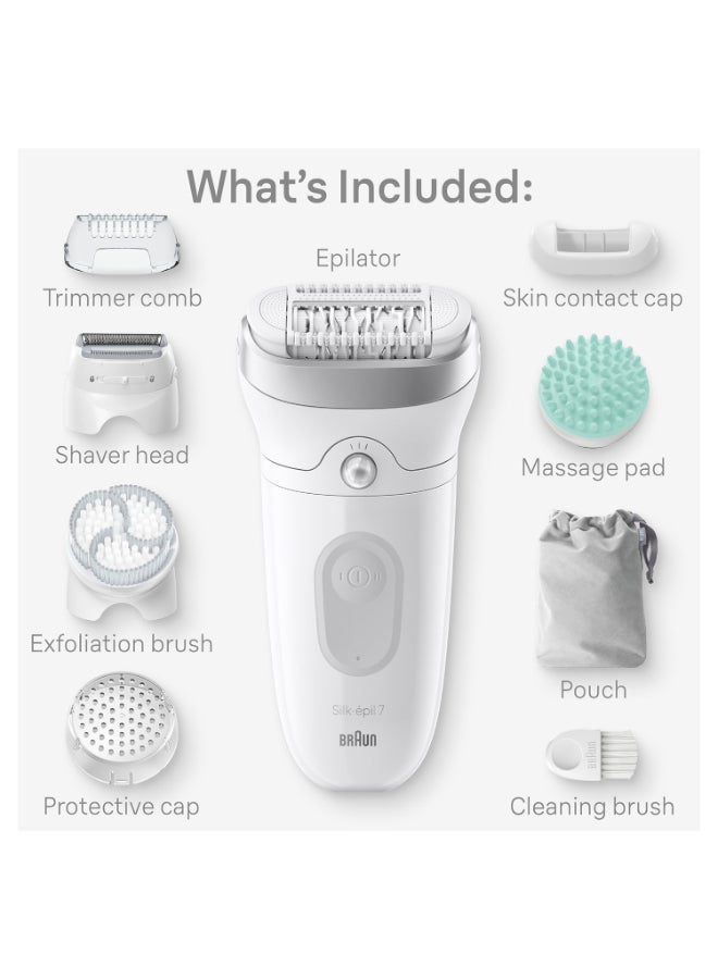 براون Silk-Epil 7, Wide Head, Smart Lights, 40 Microgrip Tweezer, Wet And Dry, Cordless White  - Image 2